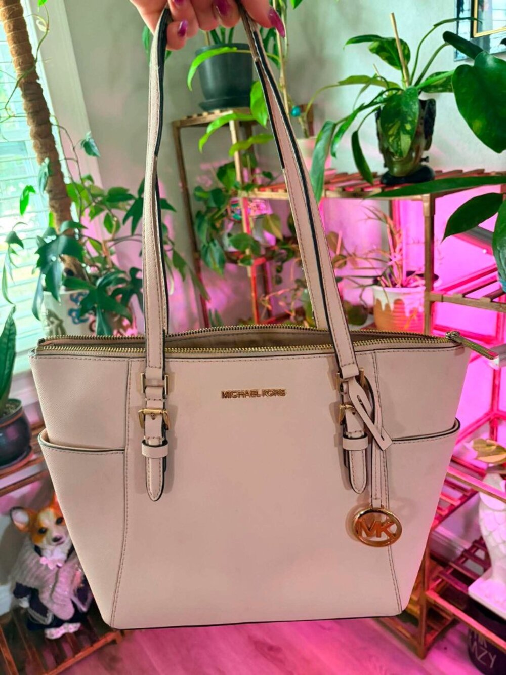 Michael Kors Jet Set Travel Saffiano Leather Tote | Vanilla/Cream | Gold Hardwar